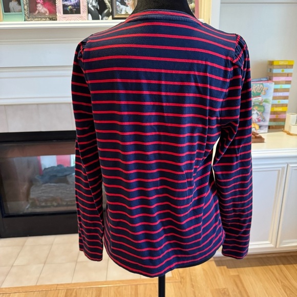J. CREW Puffed Sleeve Navy and Red Striped Crewneck Top Size Medium VGUC - Picture 3 of 4